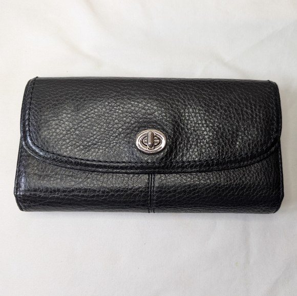 Coach Black Pebbled Leather Turn Lock Wallet - Picture 1 of 12